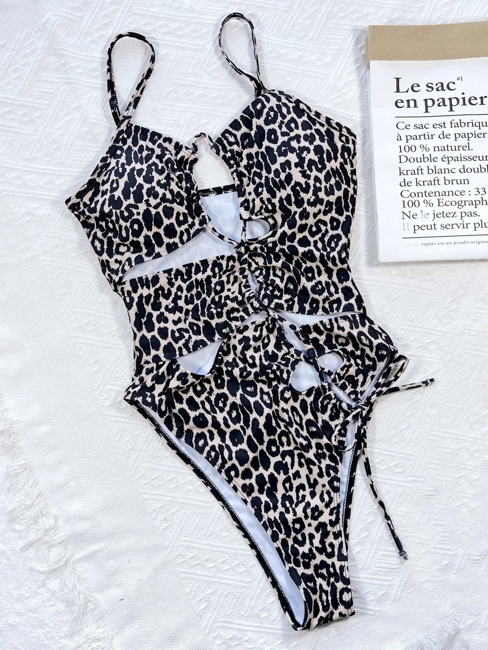 Leopard Print Thong Bodysuit - Black & White